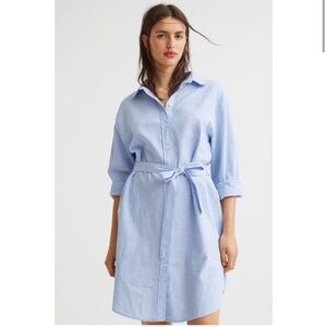 H&M denim linen blend Belted Shirt Dress